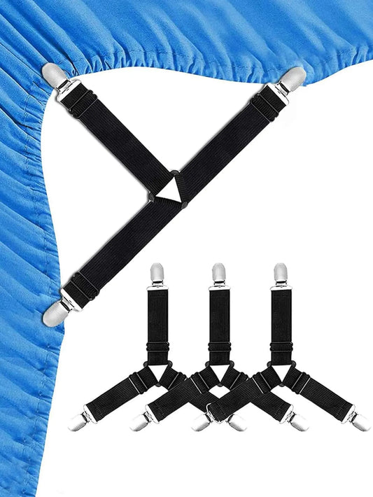 4 Pcs Adjustable Triangle Bed Sheet Holders - Fitted Sheet Clips and Mattress Gripper Suspenders for Secure Bedding