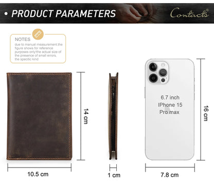Genuine Cow Leather Passport Holder with AirTag Case – RFID Blocking Travel Wallet with Pen, Card Holder & Anti-Lost Pocket