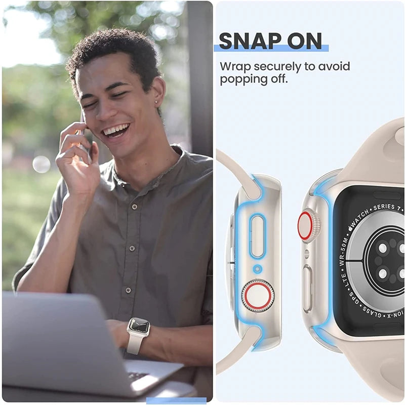 Apple Watch Glass Case Cover - Full Screen Protector for Series 9, 8, 7, 6, SE & iWatch 38mm-45mm