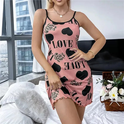 Women’s Cute Cartoon Nightgown - Sexy Halter Back Summer Pajamas & Home Wear Short Dress