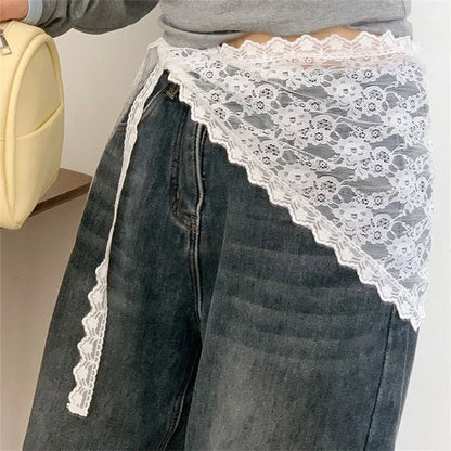 Women's Lace Trim Triangle Mini Skirt - Soft Chiffon Layered Apron Style Fashion Skirt