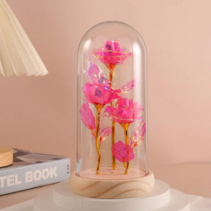 LED Eternal Rose Gift - 24K Gold Foil Flower with Glass Dome Light for Valentine’s Day, Wedding & Special Occasions