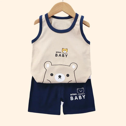 Children's Summer Clothing Set – Cotton T-shirt, Tank Top & Shorts, Boys & Girls Vest Suit
