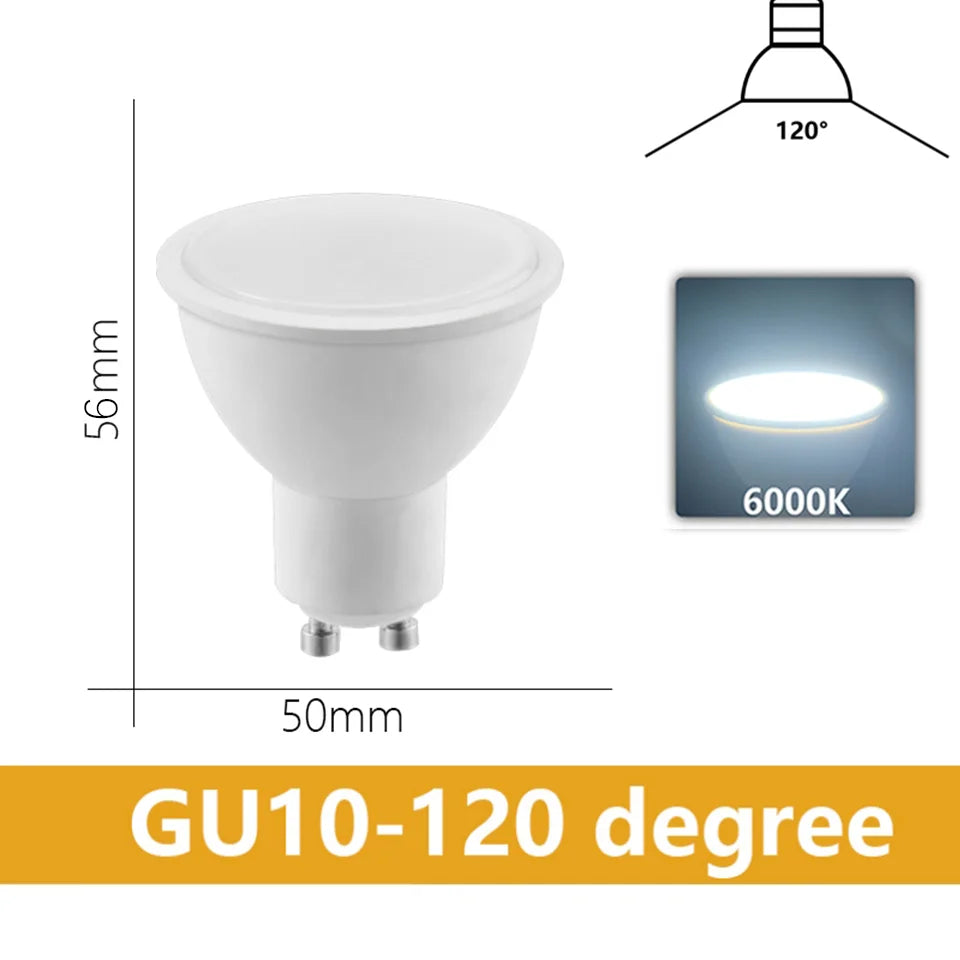 6PCS GU10 LED Spotlights AC175–265V – 3W/6W/9W/12W No Flicker Bulbs, 120°/38° Beam, Halogen Replacement