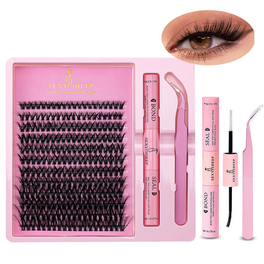 DIY Eyelash Extension Kit – Individual Lash Clusters (8-16mm) with Bond, Seal & Applicator