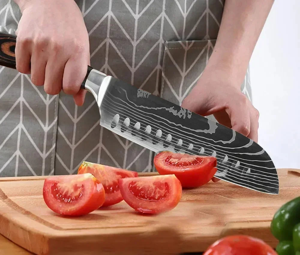 Japanese Santoku Kitchen Knives - Stainless Steel Cleaver, Slicing Knife, Boning Knife, Butcher Cleaver, Laser Damascus Knife