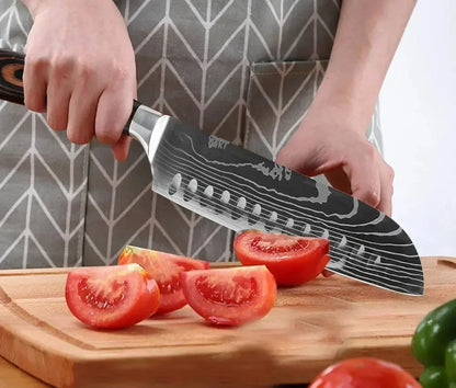 Japanese Santoku Kitchen Knives - Stainless Steel Cleaver, Slicing Knife, Boning Knife, Butcher Cleaver, Laser Damascus Knife
