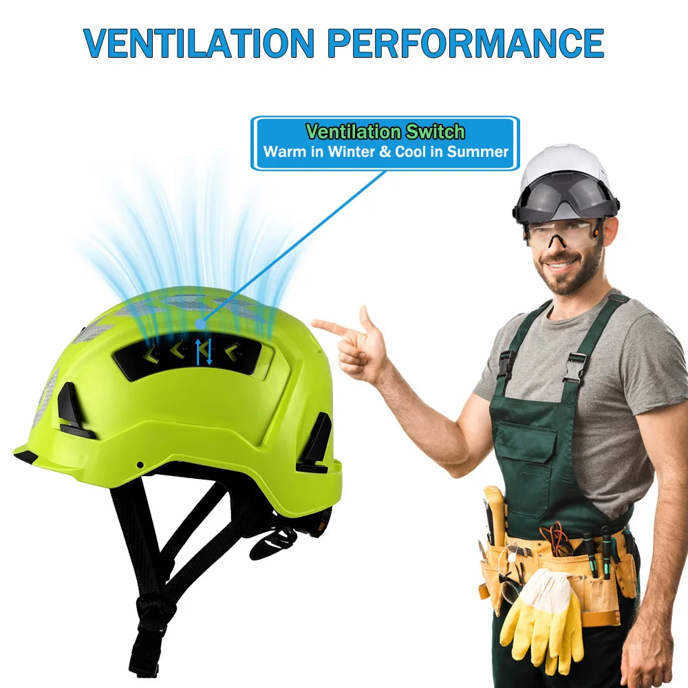 ANSI CE Safety Helmet - Breathable ABS Construction Hard Hat with Sliding Vents & Reflective Stickers