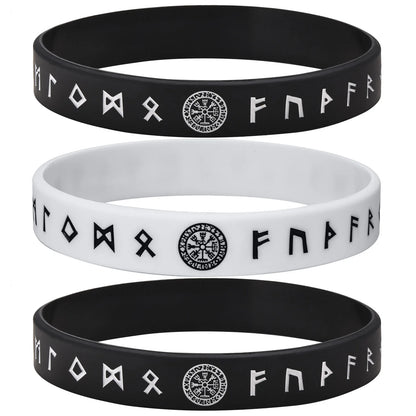 Vnox 12mm Silicone Bracelet for Men - Soft Rubber Viking Compass Rune Amulet Wristband Set