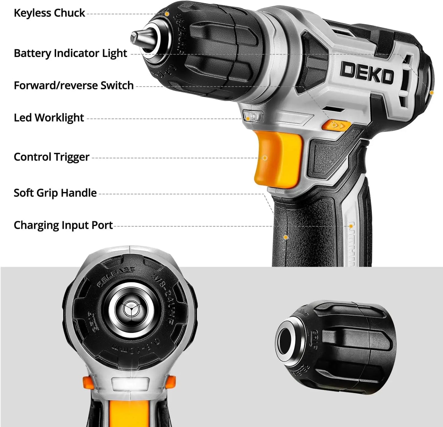DEKO 126-Piece Power Tool Combo Kit – 8V Cordless Drill with 10MM Keyless Chuck, Professional Home Tool Set