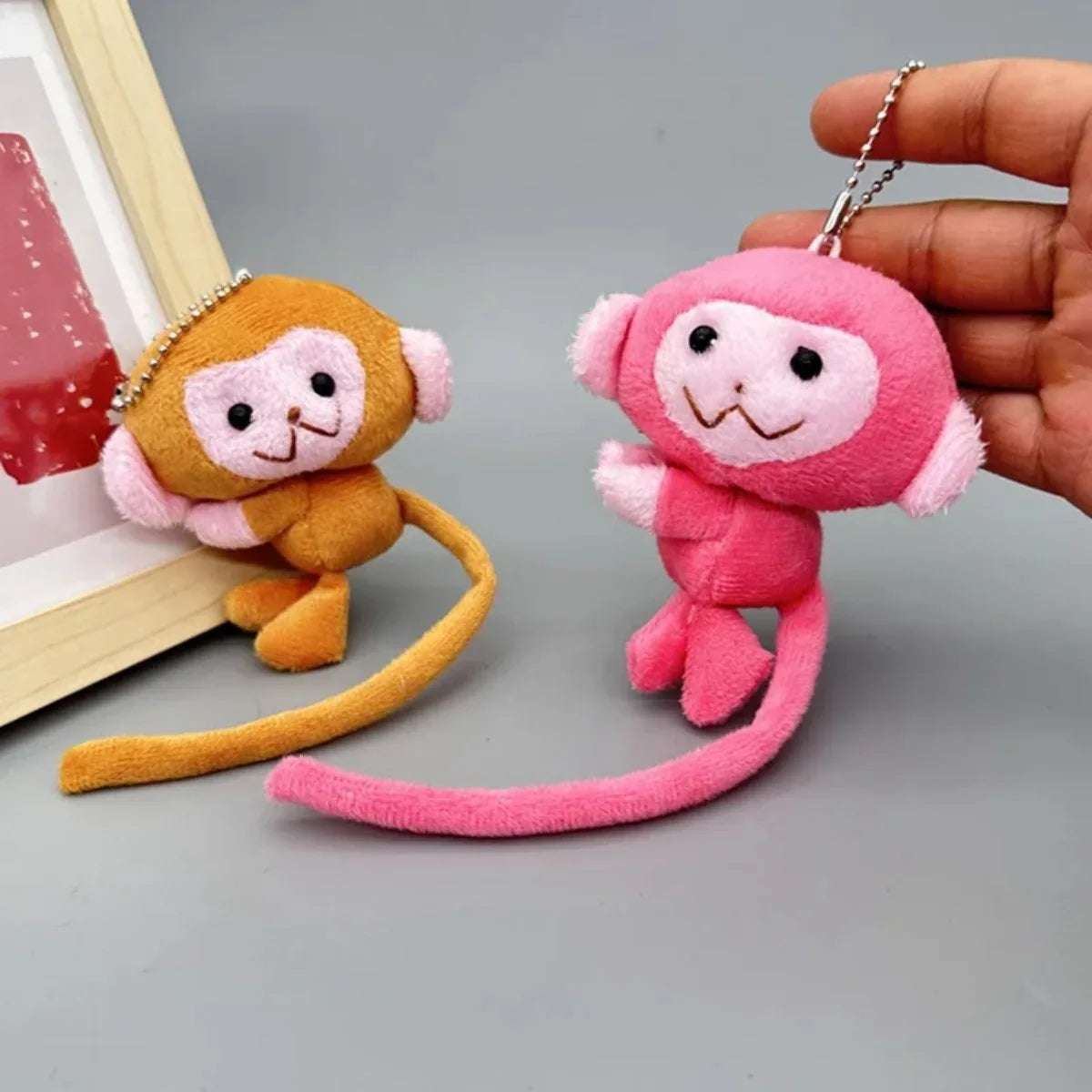 Long Tailed Monkey Plush Keychain - Cute Cartoon DIY Doll Pendant Backpack Accessory Gift for Kids & Girls
