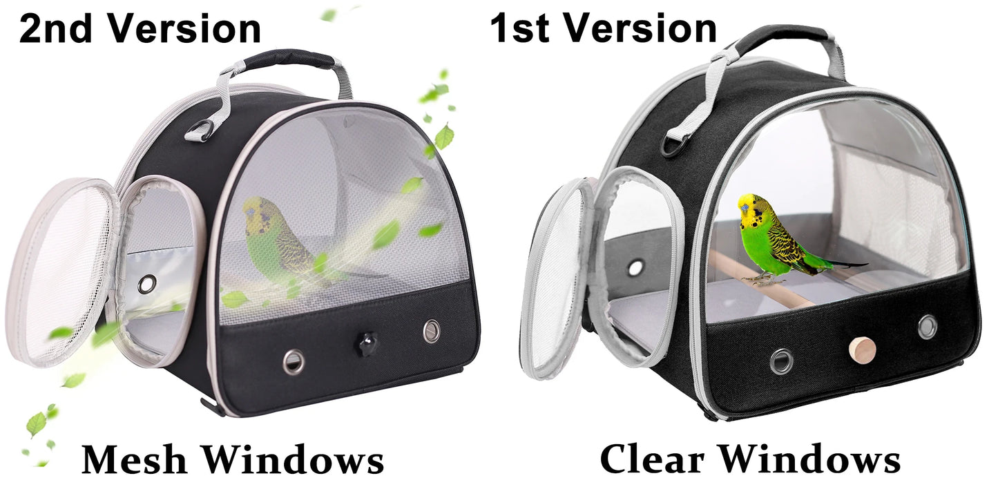 Portable Clear Bird Parrot Transport Cage - Breathable Bird Carrier Travel Bag with Small Pet Access Window, Collapsible Outdoor Bag