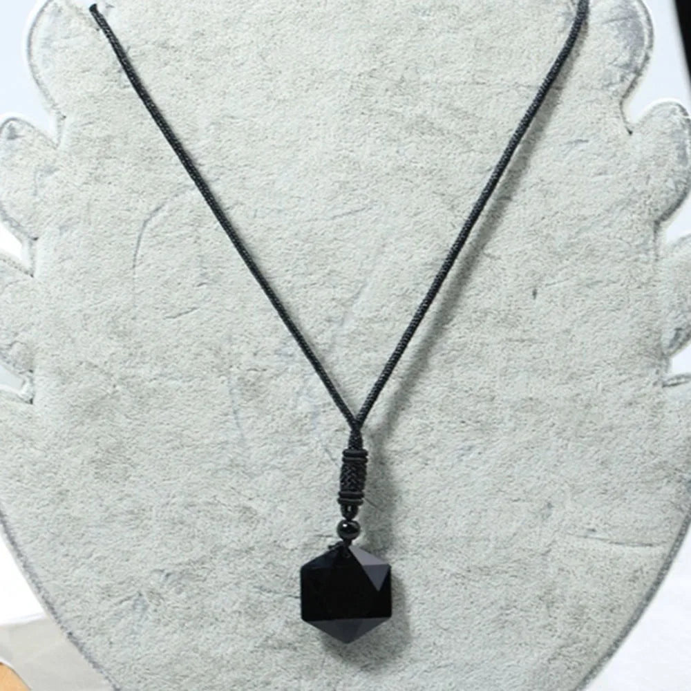 Obsidian Hexagram Pendant Necklace – Black Protection Amulet Jewelry for Men & Women