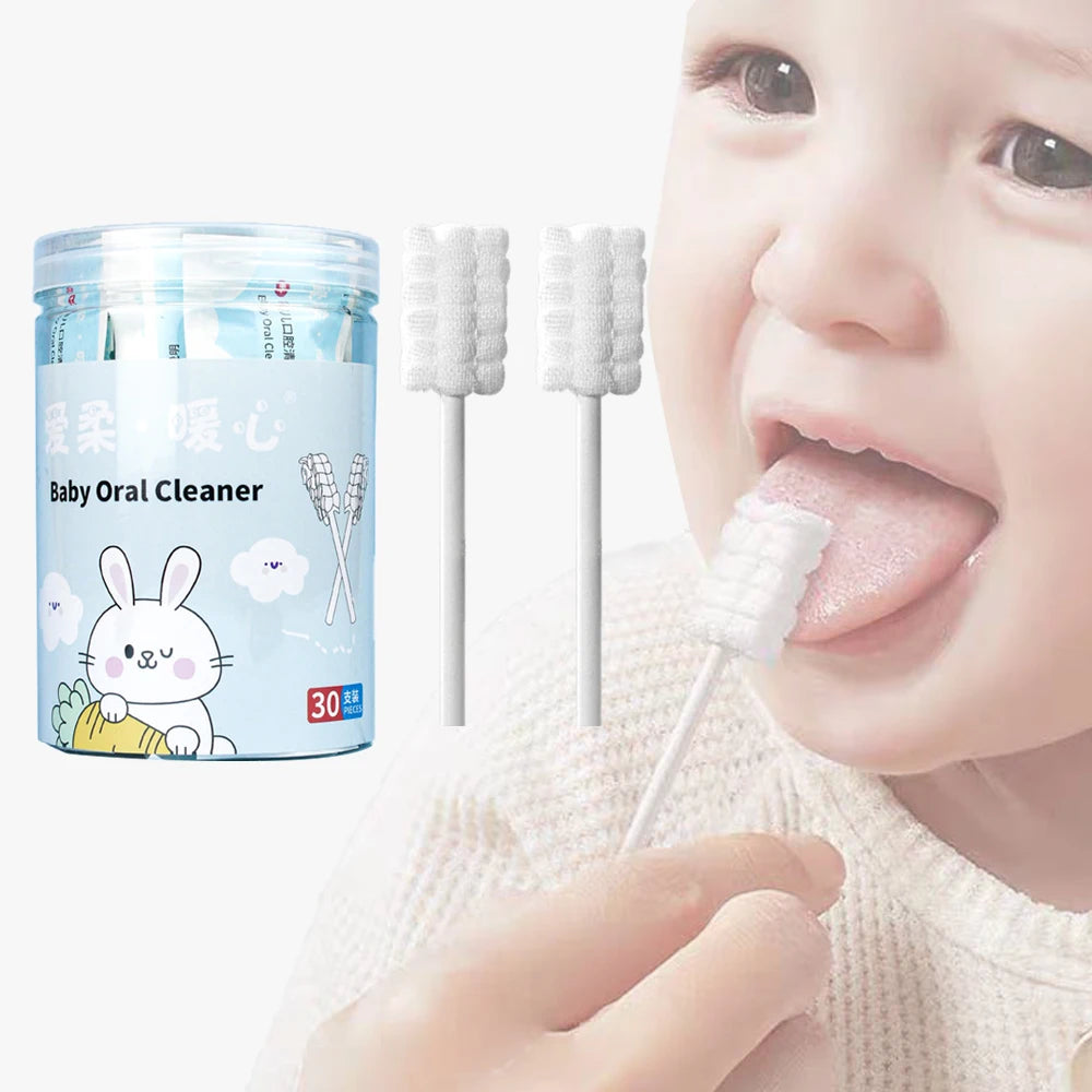 30-Piece Disposable Baby Oral Cleaning Swabs - Newborn Tongue, Gum, and First Tooth Cleaning Care Sticks