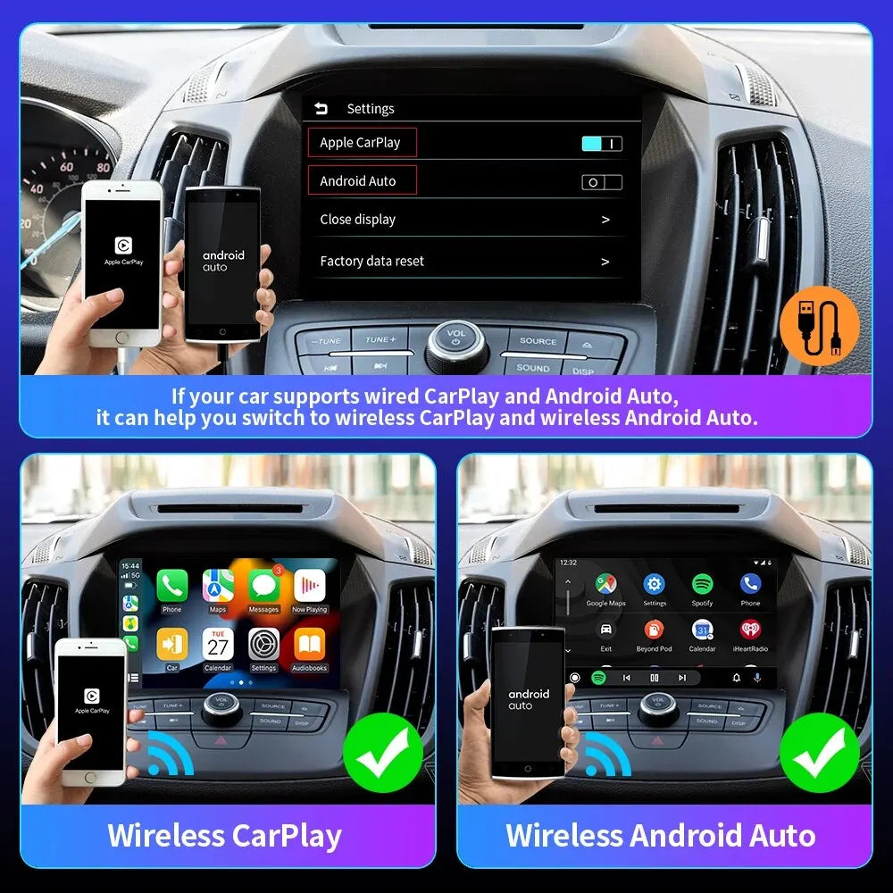 EKIY NEW Mini Carplay Wireless - Compatible with Toyota, Mazda, Nissan, Camry, Suzuki, Subaru, Citroen, Audi, Mercedes, Kia, Ford, Opel - iOS15 Support - Spotify & Bluetooth Integration