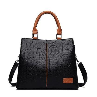 2023 New Fashion Large Capacity Shoulder Handbag - Solid Color, Soft Leather, Letter Embossed Ladies' Bag
