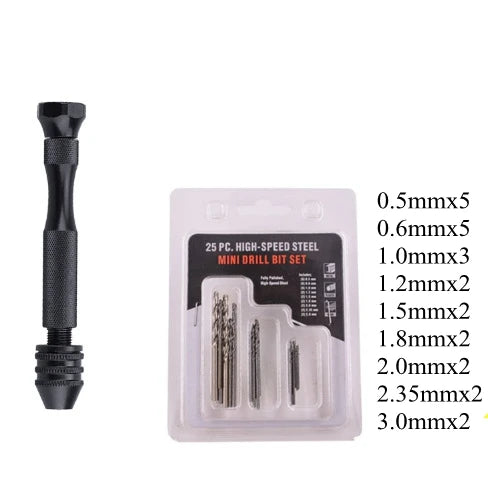 Mini Aluminum Hand Drill with Keyless Chuck – HSS Steel Twist Drill Bit for Woodworking & Manual Drilling