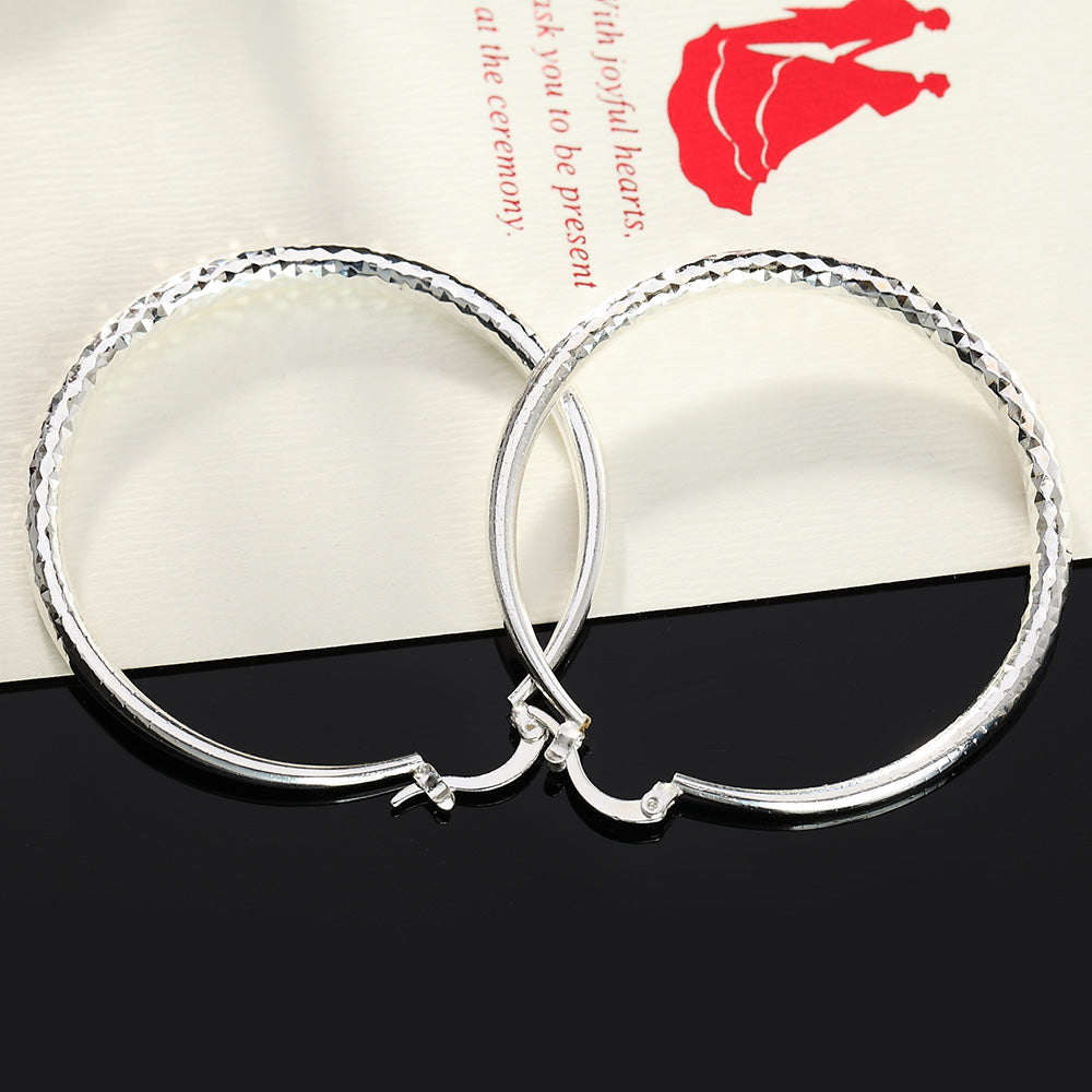 Charms 925 Sterling Silver 5CM Circle Hoop Earrings for Women - Fashionable Wedding Party Jewelry, Holiday Gifts