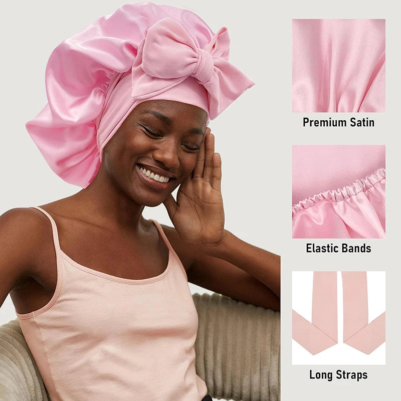 New Satin Sleeping Hat for Women – Stretchy Tie Band, Adjustable Night Shower Cap, Hair Head Cover Bonnet Turban