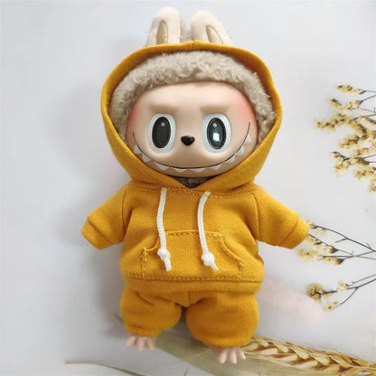 17cm Labubu Doll Outfit Set – Black Hoodie Sweatshirt & Pants, DIY Gift for Dolls