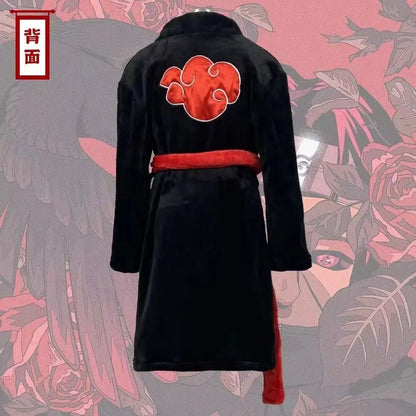 Naruto Akatsuki Uchiha Itachi Robe – Flannel Thickened Thermal Bathrobe Nightgown Pajama for Teens