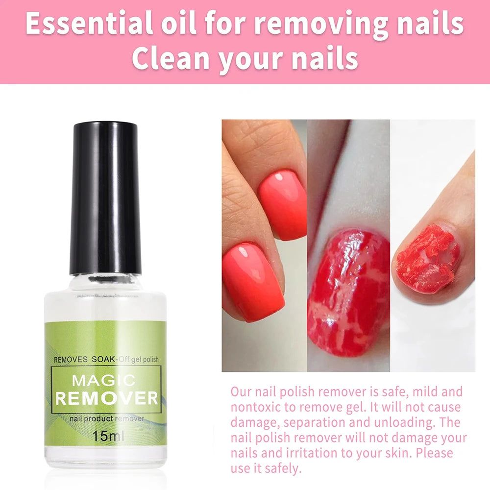 15ML Magic Nail Gel Remover — Fast-Acting UV & Semi-Permanent Polish Remover, Soak-Off Varnish Cleaner for Nail Art