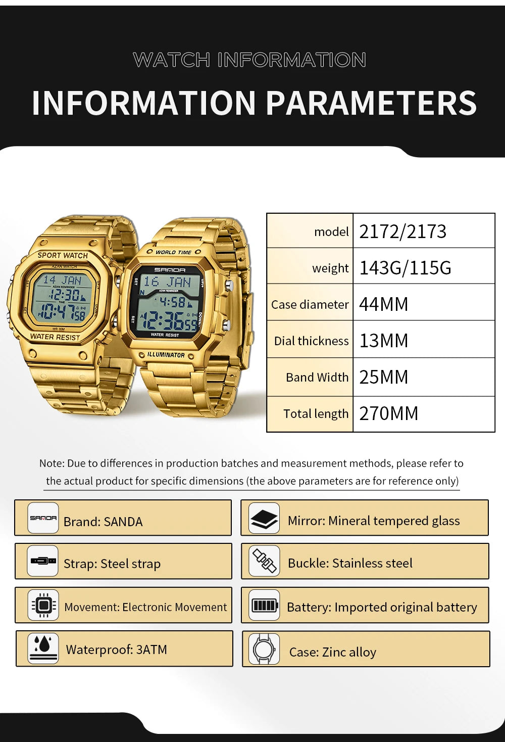 SANDA 2172/2173 Men’s Digital Watch - Multifunction Waterproof LED Electronic Wristwatch