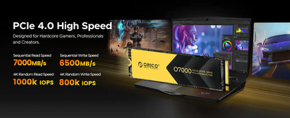 ORICO O7000 PCIe 4.0 7400MB/s M.2 NVMe SSD – Internal Solid State Drive for PS5, Gaming & Content Creators (M.2 M Key 2280)