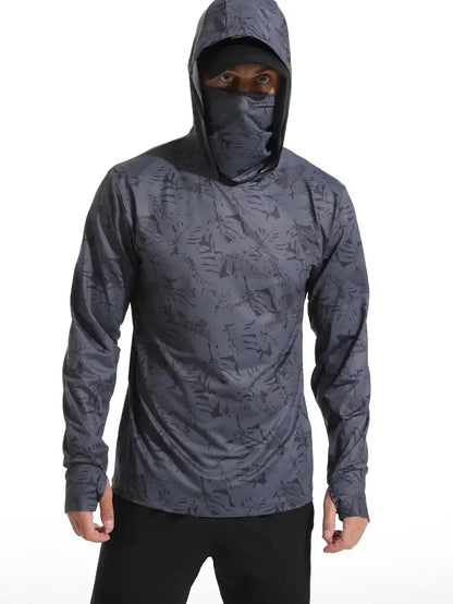 Men’s Hooded Fishing Shirt – UV Protection Summer Outdoor Fishing Jersey with Mask Breathable Performance Sun Protection Hoodie