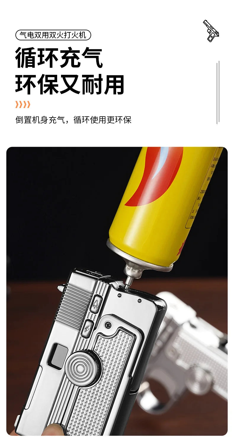 2025 Windproof Dual-Use Laser Lighter – Electric & Gas Multifunctional Metal Lighter for Men