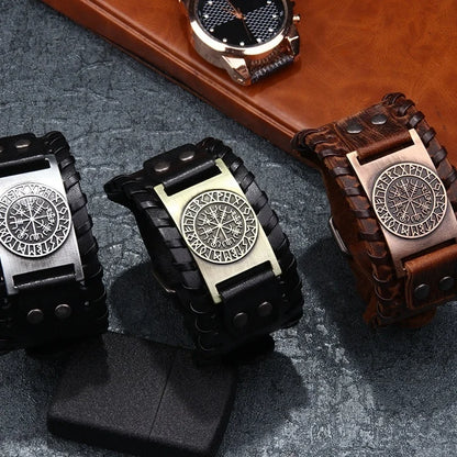 Trendy Viking Bracelet – Nordic Rune Compass & God Bird Charm Leather Woven Jewelry for Men, Fashion Accessory & Party Gift