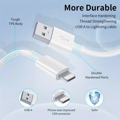 2-Pack MFi Certified CarPlay Lightning Cable - USB-A Fast Charging & Data Transfer Cord for iPhone 14/13/12/11