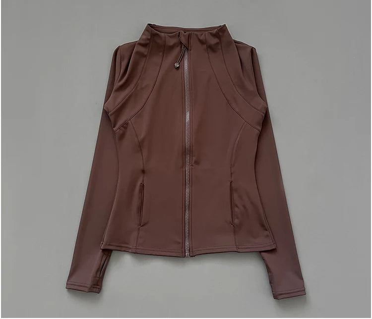 Quick Dry Stand-Up Collar Fitness Jacket for Women – Slim-Fit Zipper Yoga, Running & Cycling Top