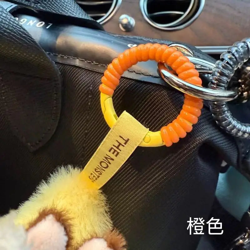 Labubu Anti-Drop Silicone Keychain — Colorful Winding Rope with Protective Ring, Fixed Safety Buckle