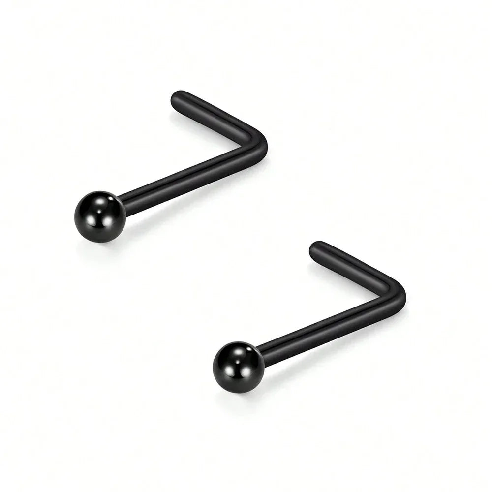 20G Stainless Steel L-Shaped Nose Stud Ring – 2mm Ball Twister Screw Nose Piercing Jewelry for Women & Men Stylish Body Accessory