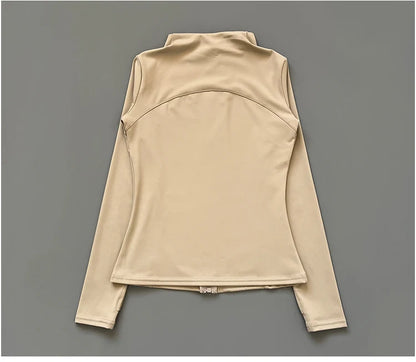Quick Dry Stand-Up Collar Fitness Jacket for Women – Slim-Fit Zipper Yoga, Running & Cycling Top