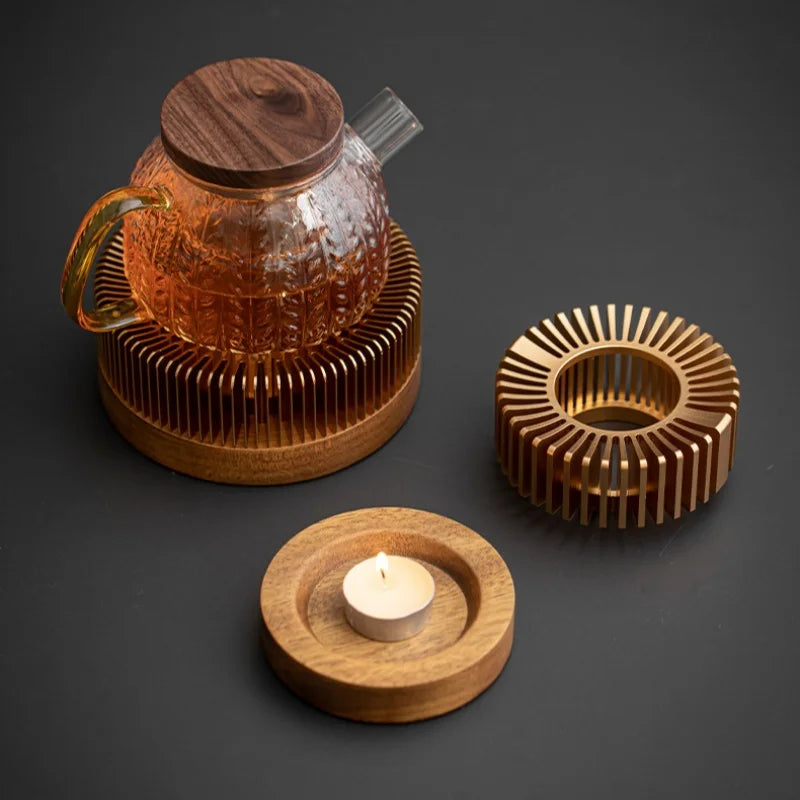 Gold Hollow Aluminum Alloy Teapot Warmer – Candle Base Heater for Coffee, Tea, and Milk Pots