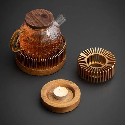 Gold Hollow Aluminum Alloy Teapot Warmer – Candle Base Heater for Coffee, Tea, and Milk Pots