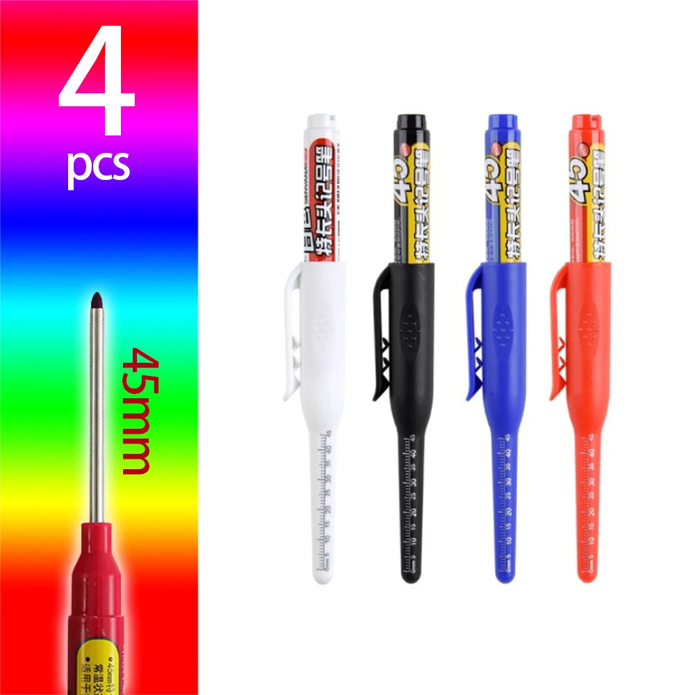 45mm Deep-Hole Carpenter Marker Pen - Long-Nib Woodworking Marking Pen for Measuring & Construction