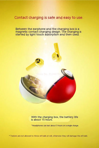 Pokémon Pikachu Wireless Bluetooth 5.0 Earphones – Noise Reduction Sport Headphones with Touch Control & Mic, Universal Gift