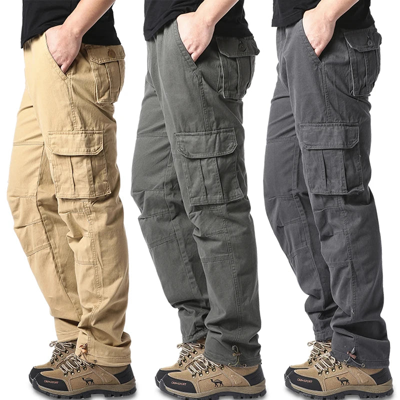 Men's Large Pocket Loose Overalls — Outdoor Sports & Tactical Jogging Pants with Elastic Waist, Pure Cotton Casual Workwear