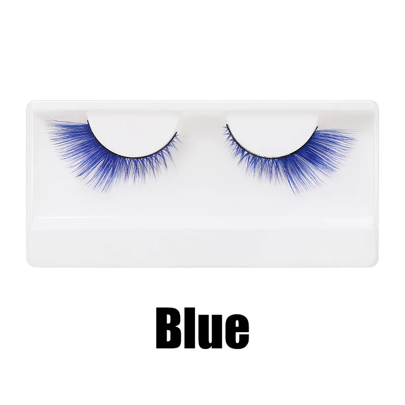 Colorful Halloween False Eyelashes – Blue, Red & Pink Cosplay Fake Lash Extensions for Makeup Looks