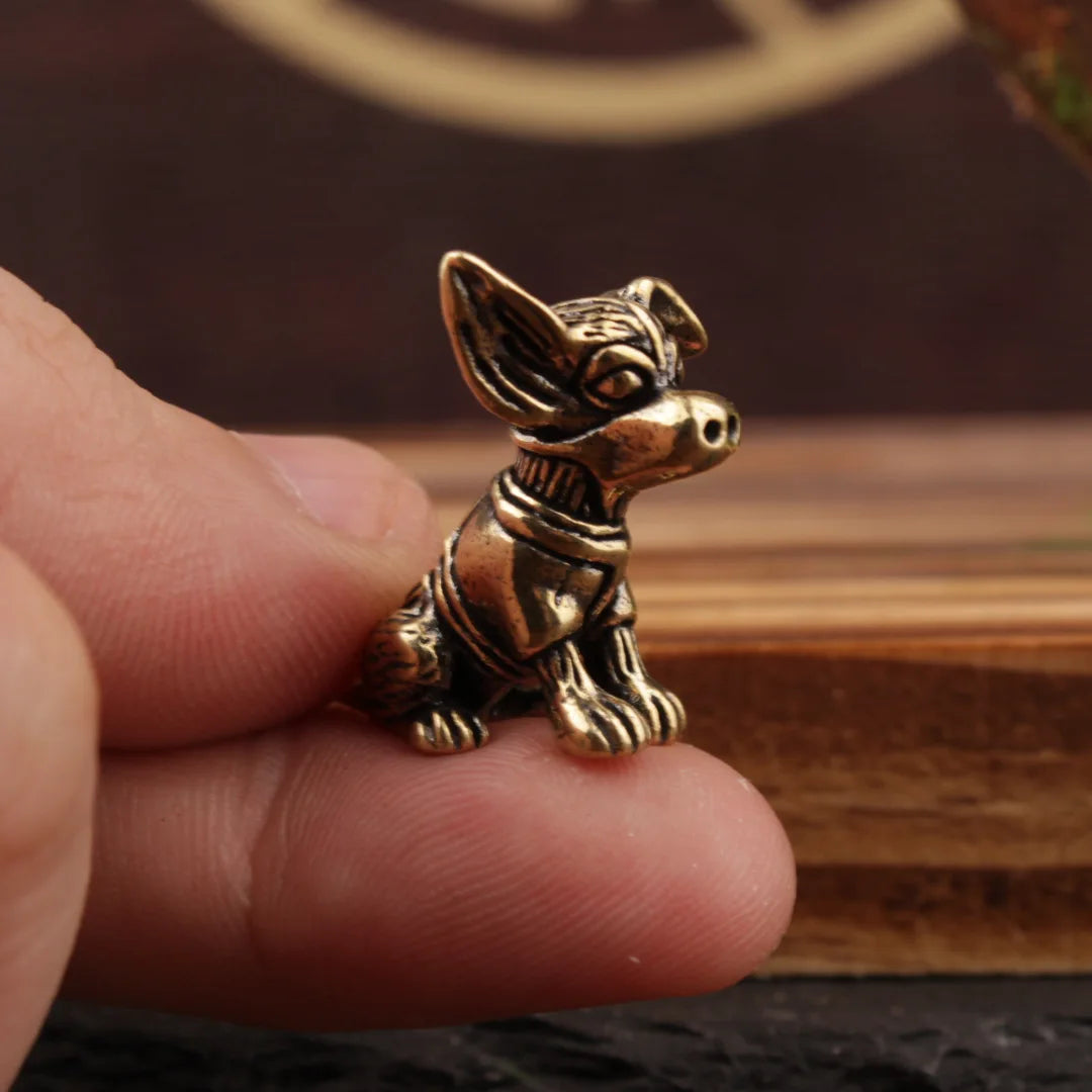 Solid Copper Puppy Dog Figurine – Antique Brass Zodiac Tea Pet Ornament Cute Collectible Home Decor Sculpture