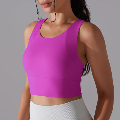 Women's Nylon Sports Bra – Elastic Yoga Crop Top, Stretch Gym Fitness Bra for Training & Activewear