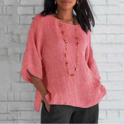 Women's Cotton Blouse Shirt - Loose 3/4 Sleeve O-Neck Casual Summer Streetwear Top