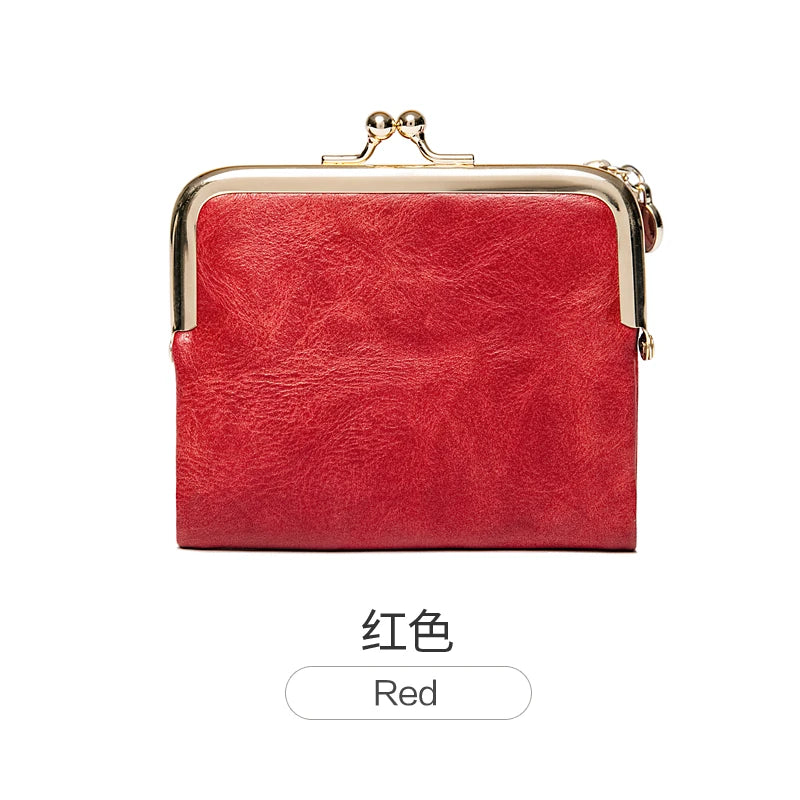 MIYIN Women’s Small Wallet – RFID Compact Bifold Leather Coin Purse with Zipper & Kiss Lock, Vintage Design