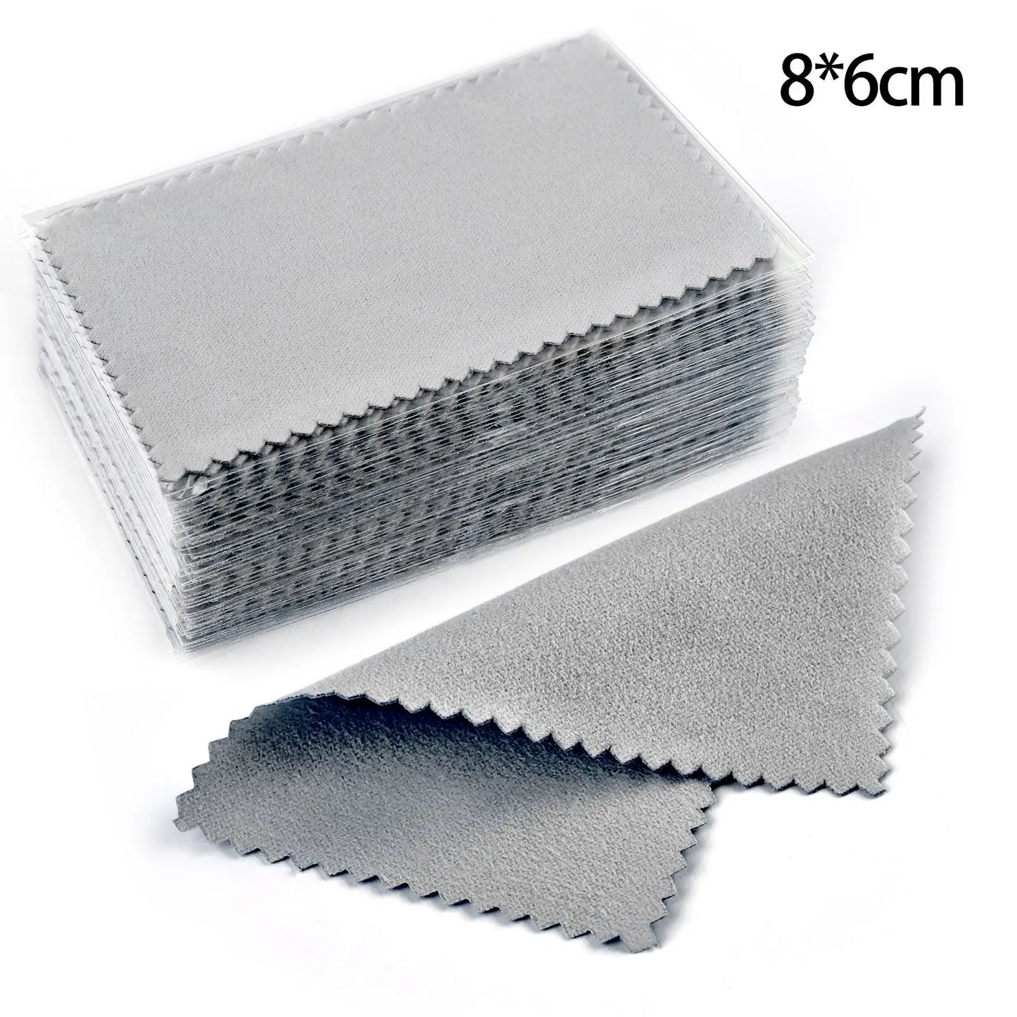 50pcs Silver Polishing Cloths 10x6.5cm & 8x8cm – Soft Cleaning Wipes for Necklaces, Rings & Jewelry Care
