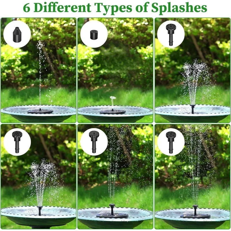 Outdoor Solar Fountain Pump Kit – 1W/1.5W/2.5W Garden Pond Water Feature with 6 Nozzles for Decorative Landscape Use