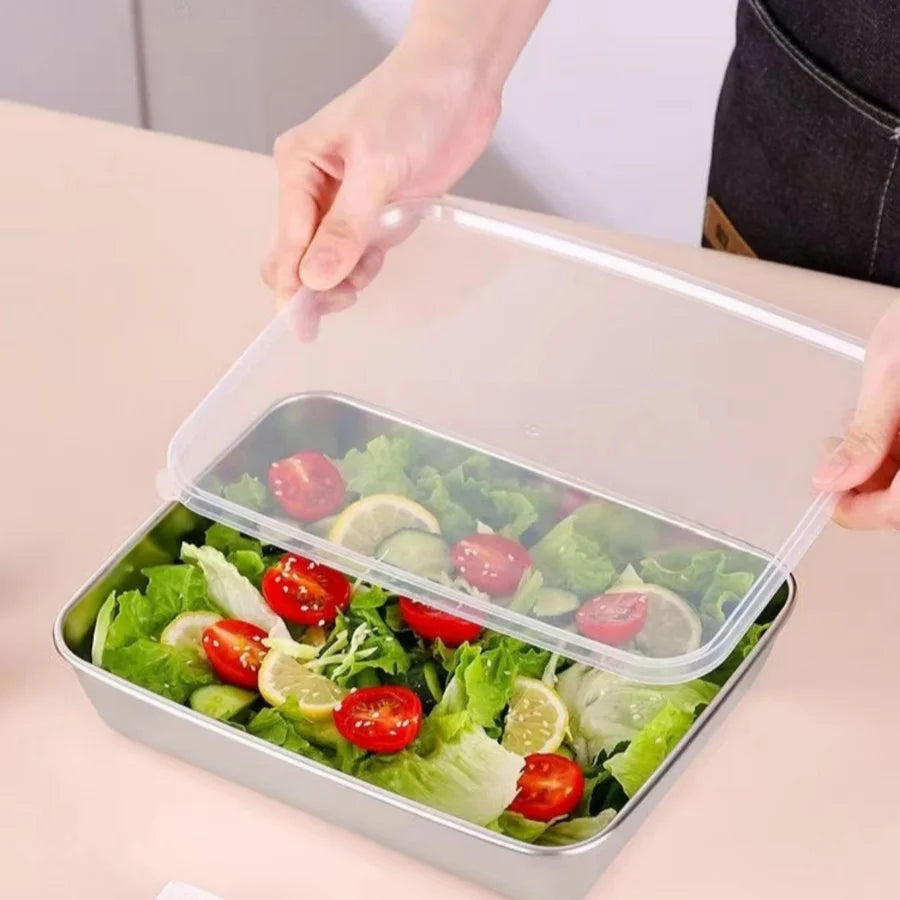 3-Piece Stainless Steel Food Container Set - Leakproof Stackable Meal Prep Boxes with Clear Lids