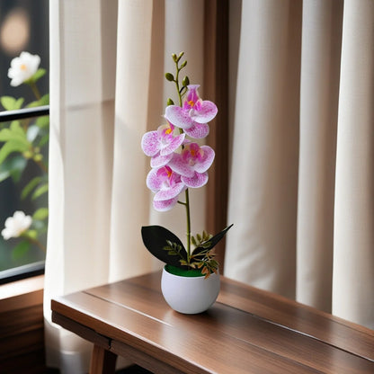 Realistic Artificial Orchid in Plastic Pot – Fake Flower Decoration for Home, Office & Hotel